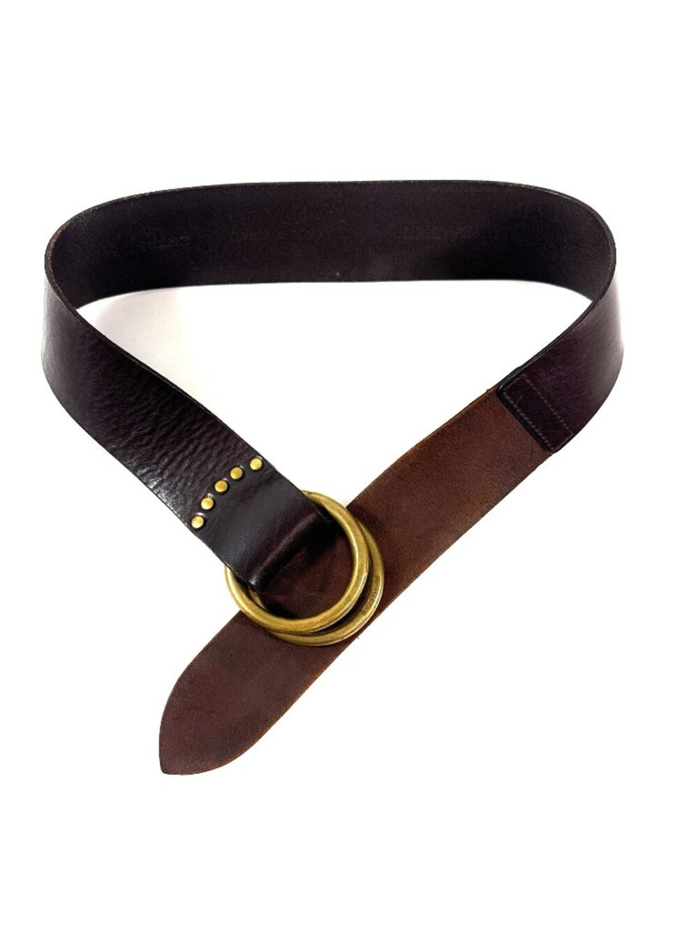 Ralph Lauren Womens Wide Brass Double O Ring Brown Leather Belt Size Medium